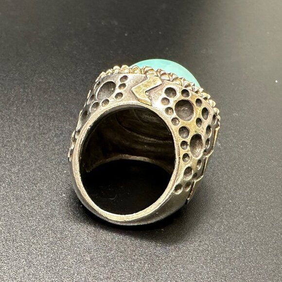 Dian Malouf Silver and 14k Turquoise Cocktail Ring - Picture 8 of 12
